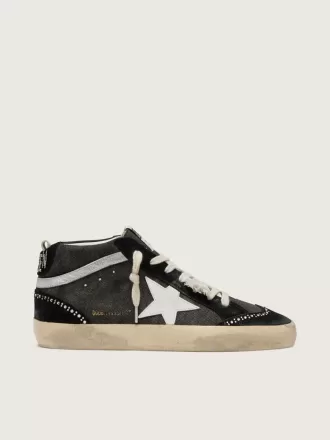 Mid Star LTD i sort denim med ruskindsindsatser med Swarovski-krystaller