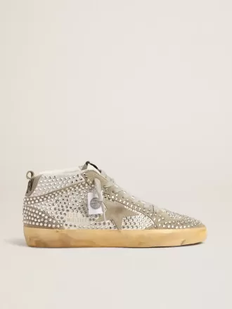 Mid Star til kvinder i hvid og duvegrå ruskind med Swarovski-krystaller