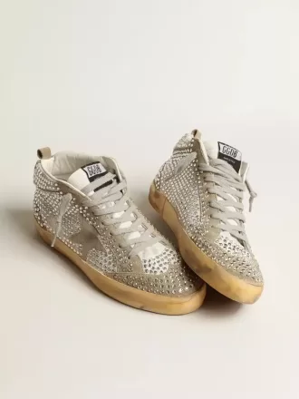 Mid Star til kvinder i hvid og duvegrå ruskind med Swarovski-krystaller