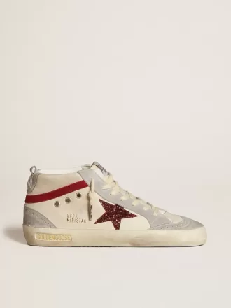 Mid Star til kvinder i læder med glitterstjerne og rød nubuck-flash