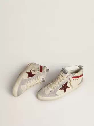 Mid Star til kvinder i læder med glitterstjerne og rød nubuck-flash