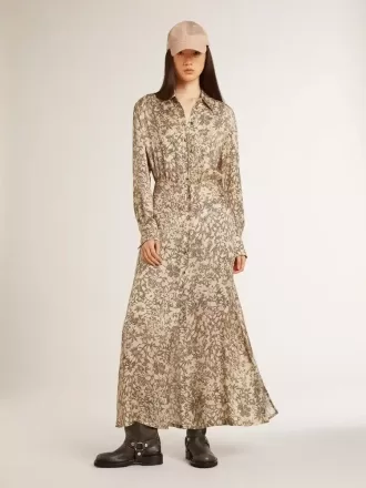 Midi-kjole i silke-blanding til kvinder med blomsterprint Midi-kjole i silke-blanding til kvinder med blomsterprint