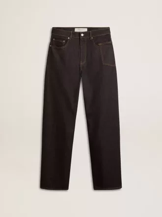 Mørkeblå jeans med brede ben til mænd i one-wash denim