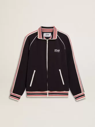 Mørkeblå sweatshirt med lynlås og hvidt logo til mænd