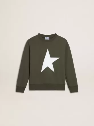 Mørkegrøn sweatshirt til drenge med hvid maxi-stjerne på fronten
