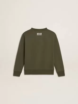 Mørkegrøn sweatshirt til drenge med hvid maxi-stjerne på fronten