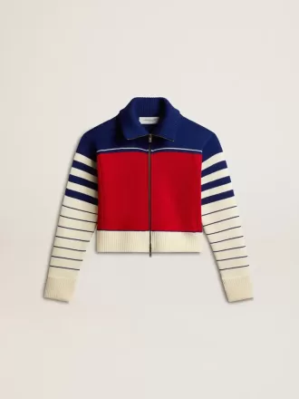 Multicolor stribet kort sweatshirt i uld til kvinder