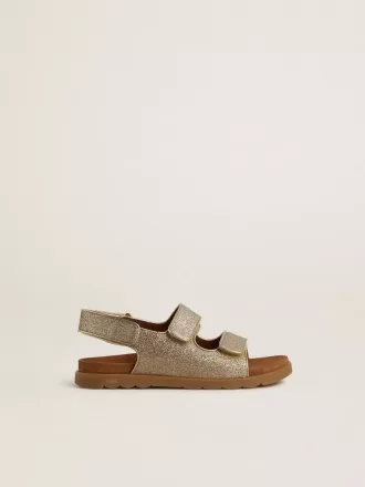 Noa Young sandaler i mikroglitter og platinlæder Noa Young sandaler i mikroglitter og platinlæder