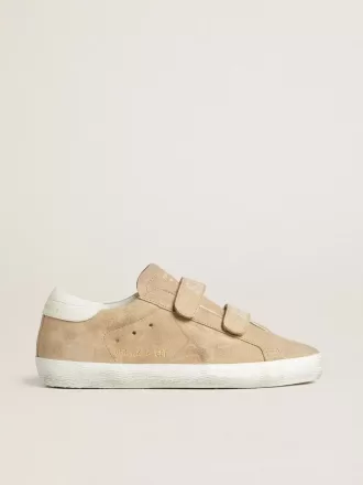 Old School til kvinder i beige ruskind med hvid læderhælkappe