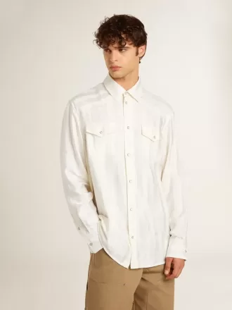 Oversized, slidt hvid skjorte til mænd med lodrette striber
