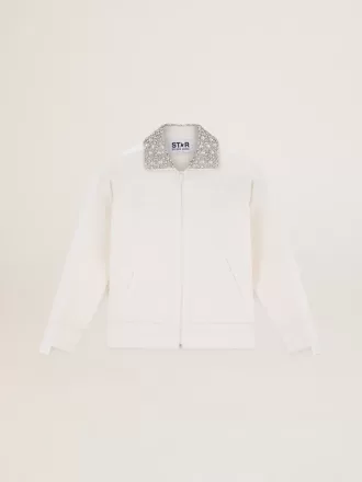 Papyrus hvid Denise Star Collection sweatshirt med lynlås og krystal krave