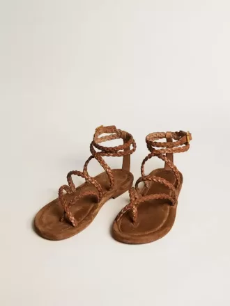 Penelope flade sandaler til kvinder i tobaksfarvet læder med ruskindssål