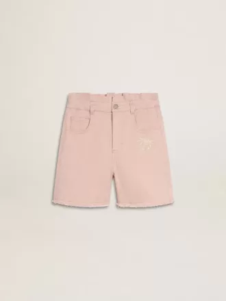Pige-shorts i lyserød bomuld med broderi