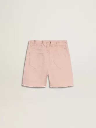 Pige-shorts i lyserød bomuld med broderi