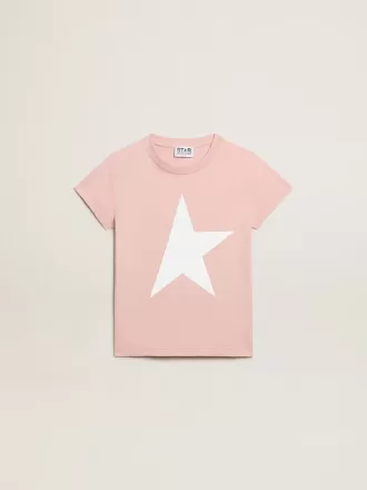 Pige-T-shirt i pink med hvidt logo og stor stjerne