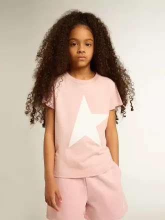 Pige-T-shirt i pink med hvidt logo og stor stjerne