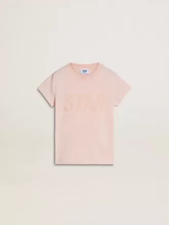 Pige-T-shirt i pink med pink print på fronten