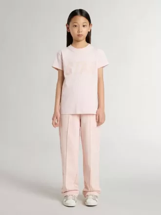 Pige-T-shirt i pink med pink print på fronten
