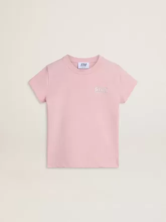 Pige-T-shirt i pink med sølvglitterlogo og maxi-stjerne