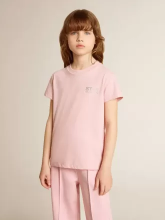 Pige-T-shirt i pink med sølvglitterlogo og maxi-stjerne