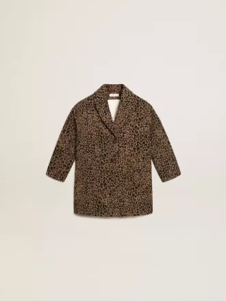 Pigefrakke i uld med jacquard-dyremønster og enkeltradet knaplukning