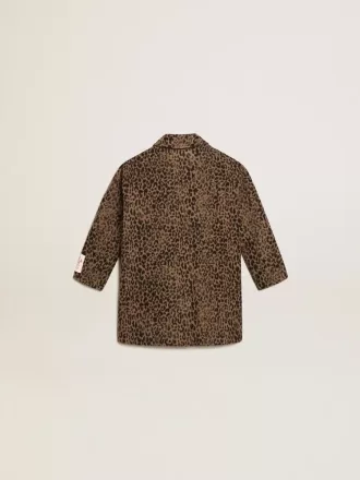 Pigefrakke i uld med jacquard-dyremønster og enkeltradet knaplukning