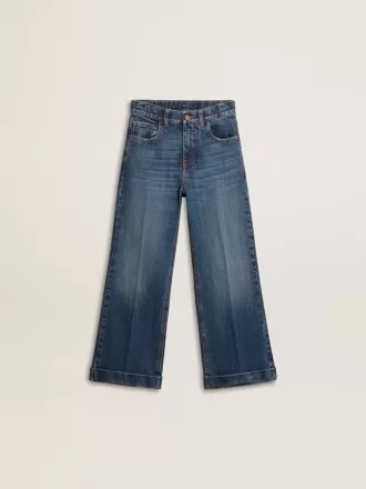 Pigejeans med bootcut-pasform, medium vask og broderi
