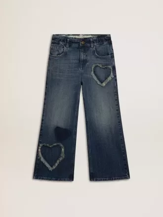 Pigejeans med brede ben i blå denim