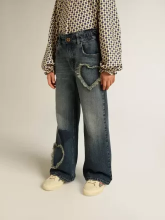Pigejeans med brede ben i blå denim