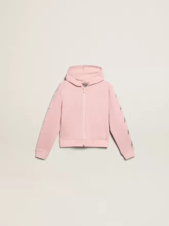 Pink sweatshirt med hætte og sølvglitterstjerner