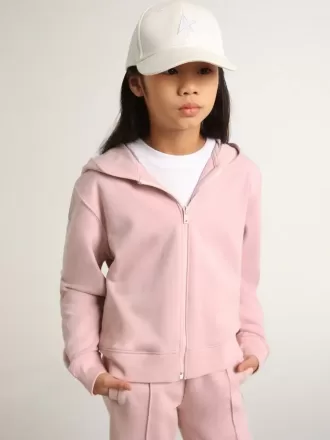 Pink sweatshirt med hætte og sølvglitterstjerner