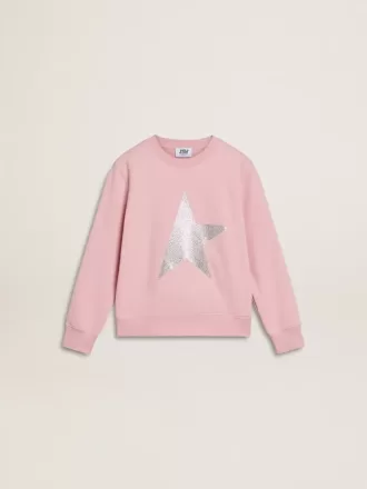 Pink sweatshirt med stor stjerne i sølvglitter på fronten