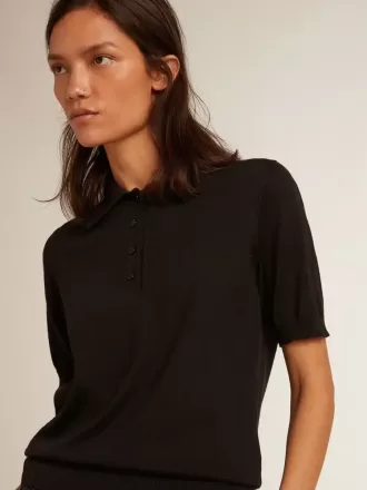 Polo til kvinder i sort merinould