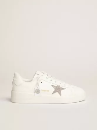 Purestar til kvinder i hvidt læder med sølvfarvet Swarovski-krystalstjerne