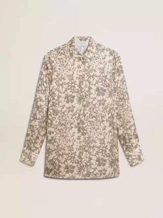 Pyjamasbluse i silke-blanding til kvinder med blomsterprint