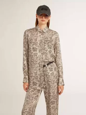 Pyjamasbluse i silke-blanding til kvinder med blomsterprint