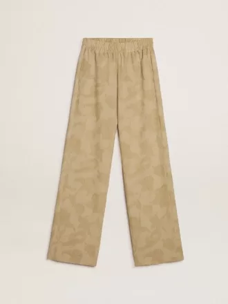 Pyjamasbukser til kvinder i beige jacquard med blomstermønster