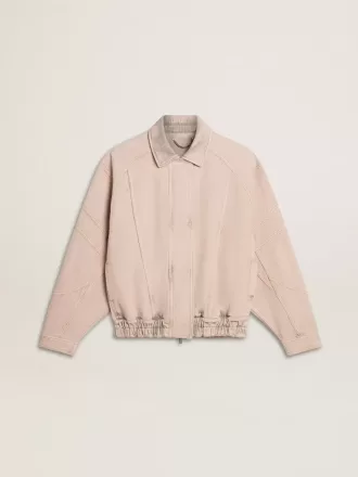 Rosa farvet denim bomberjakke til kvinder