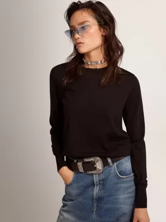 Rundehalet sweater til kvinder i sort uld