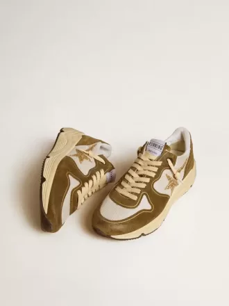 Running Sole til kvinder i brun ruskind og mesh med guldglitterstjerne