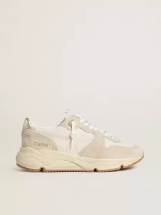 Running Sole til kvinder i canvas med beige stjerne og platinmetallisk læderhælkappe