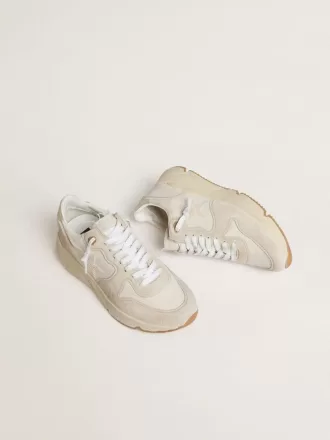 Running Sole til kvinder i canvas med beige stjerne og platinmetallisk læderhælkappe