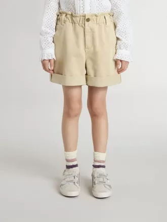 Sandfarvede shorts til piger med broderet logo Sandfarvede shorts til piger med broderet logo