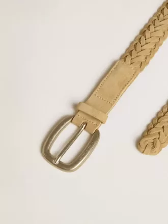 Sandfarvet vævet læderbælte