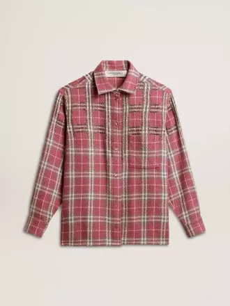 Skjorte med boxy pasform og broderi i rosa, sandfarvet og gråt ternet mønster Skjorte med boxy pasform og broderi i rosa, sandfarvet og gråt ternet mønster