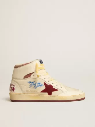 Sky-Star i beige nylon og nappa med granatæblefarvet ruskindstjerne