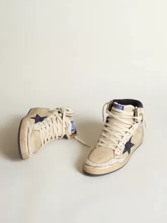Sky-Star til mænd i cremefarvet nylon og læder med blå ruskindstjerne