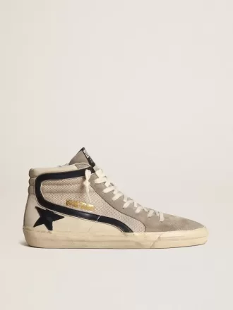 Slide i beige mesh og nylon med blå læderstjerne og flash