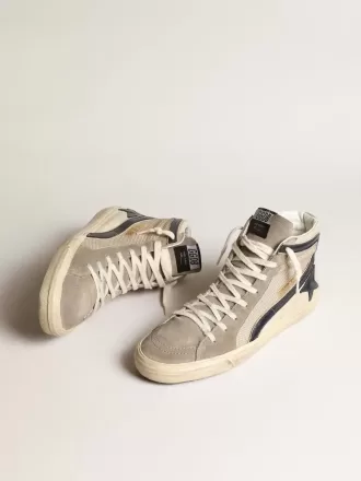 Slide i beige mesh og nylon med blå læderstjerne og flash