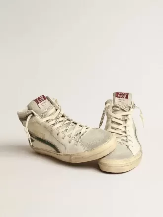 Slide i beige nappa med grøn lamineret læderstjerne og flash